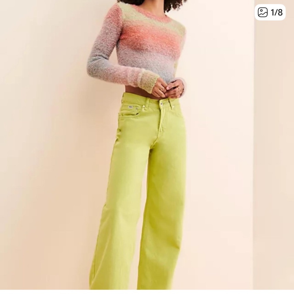 The Ragged Priest Neon Lime Wide Leg Jeans